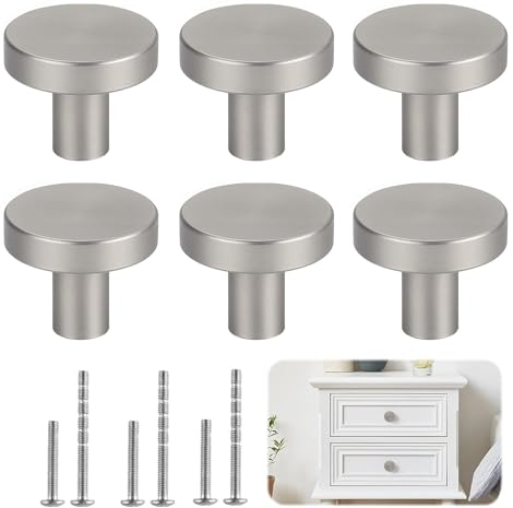 Wekuw 6 Pièces Poignée Meuble Cuisine (Argent) Boutons de Porte Argenté Poignee de Meubles Boutons de Meubles Bouton Porte Placard Rondes Bouton de Porte Convient pour Armoire à Tiroirs de Bureau