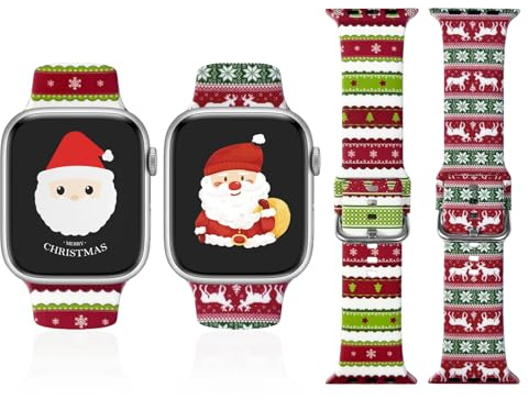 2-Stück Silikon Armbänder für Weihnachten Apple Watch Ersatzarmband 38mm 40mm 41mm 42mm 44mm 45mm 46mm, Weiches Feiertag Ersatz Armband für iwatch Series 11/10/9/8/7/6/5/4/3/2/1/SE