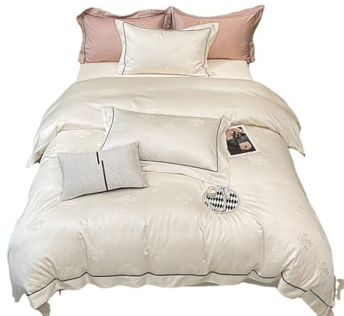 King-Size-Bettwäsche-Set, Bettbezüge, Bettwäsche-Sets Mit Kissenbezügen, Langstapelige Baumwolle, Superweich, Bequem, Atmungsaktiv, Farb- Und Knitterfrei, Pflegeleicht, Reißverschluss (Milkshake Whit