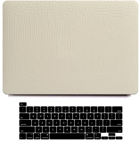 AUSMIX Hülle kompatibel mit MacBook Air 13 Zoll Hülle 2021 2020 2019 2018 Release M1 A2337 A2179 A1932, Premium Leder Schutzhülle Kunststoff Hard Case & Tastaturabdeckung,Krokodil Pudding