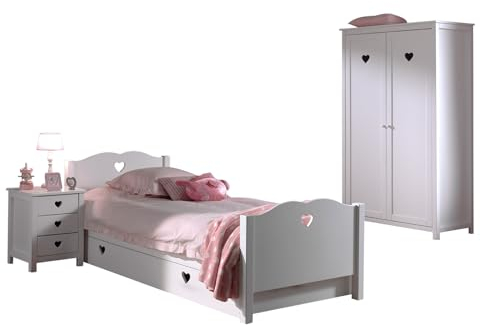 möbelando Jugendzimmer-Set >AMORI< in Weiß aus Massiv Kiefer und MDF - 211,2x80x96 (BxHxT)