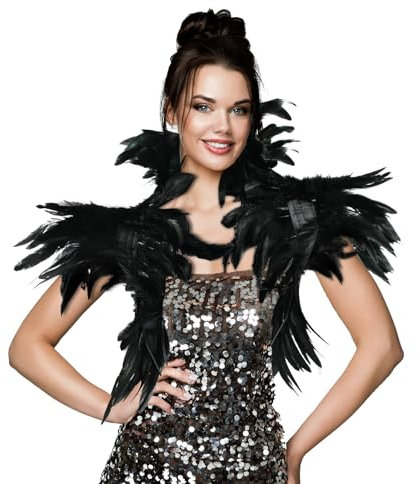 Federkragen, Gothic Feder Schalkragen, Feder Umhang Schwarz, Feder Achselzucken, Zubehör Kostüm Rabe Damen, für Halloween, Karneval, Gotische Kleiderparty