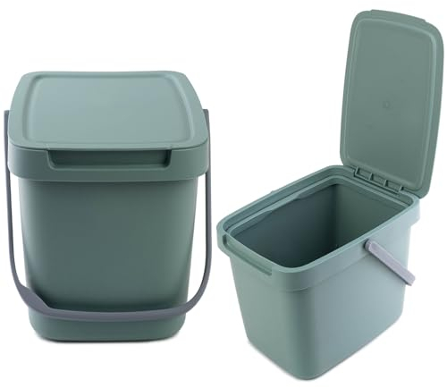 KADAX Abfallbehälter mit Deckel und Griff, Abfalleimer aus Plastik, Mülleimer für die Mülltrennung, Rechteckiger Abfallsammler mit Klappdeckel (Grün, 6L)