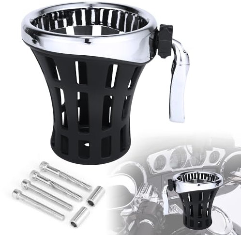 AILMOTO Porte-gobelet pour Guidon de Moto, Porte-Bouteille d'eau Compatible avec Harley Davidson avec Panier en Maille pour Honda Goldwing GL 1800 chromé, 142 mm