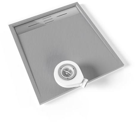 Moments of Glass Piatto doccia SMC Hiemal 90 x 80 cm, grigio RAL 7030 – antisdrucciolevole, texture lavagna, antibatterico, resistente agli agenti chimici, include valvola e griglia inox