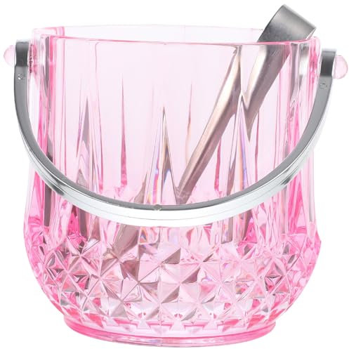 HOLIDYOYO Ice Bucket with Tongs, Plastic Ice Cube Container, Beer Wine Cooler with Handle, Drink Tray, Wine Bucket for Parties, Cocktail Bar, Drinks, Wine, Beer Bottle, Pink