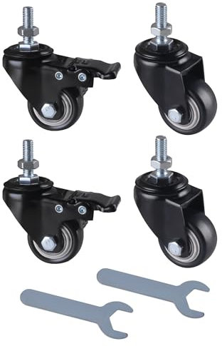 TIOMIOSEA 4pcs 1,5 Zoll Schraube schwenkbar Gold Diamant Rollen Gewinde M8 *25mm (mit Schraube Aktivität + Schraube Bremse + Mutter + Schraubenschlüssel) Heavy Duty Möbelrollen, non-marking und leise