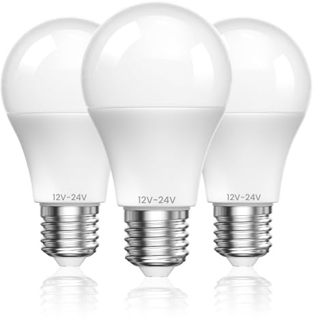 TrustWheel 9W LED Glühbirne E27 12V-24V Niederspannung, Nicht Dimmbar Kaltweiss 6000K LED Birne AC/DC 12V-24V für Außenbereich (3 Stück)