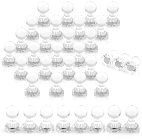 Small Fridge Magnets, 24PCS Strong Magnetic for Whiteboard, Magnetic Push Pins, Neodymium Magnets for Refrigerator, Office, Crafts, Photo, Map, DIY (Transparent)
