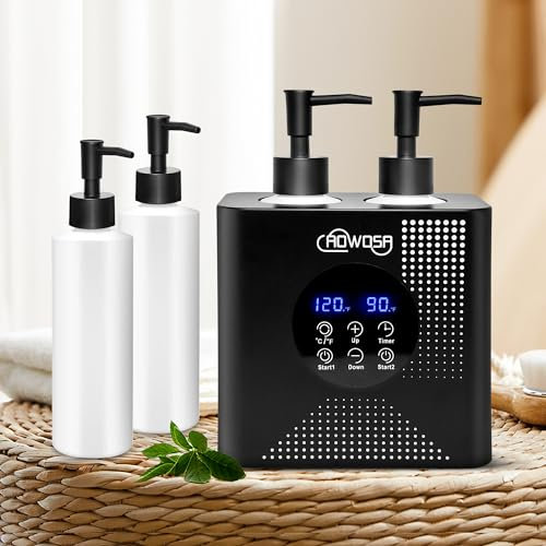 Massage Oil Warmer Double Bottle Professional Electric Lotion Digital Heater for SPA, Portable Oil Warmer Heated Cream for Beauty Salon Home, with ℃/℉ Switchable Display, Four Oil Dispenser Bottle