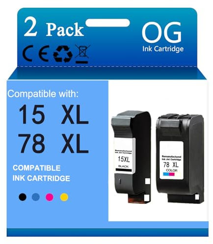 OGOUGUAN Ersatz für HP 15 78 2 Tintenpatronen Kompatibel mit Deskjet 3810 3820 815c 916c 920c 940c 948c Officejet 5110 V30 V40 V45 PSC 2120 700 720 750 760 900 900 900 50 kg