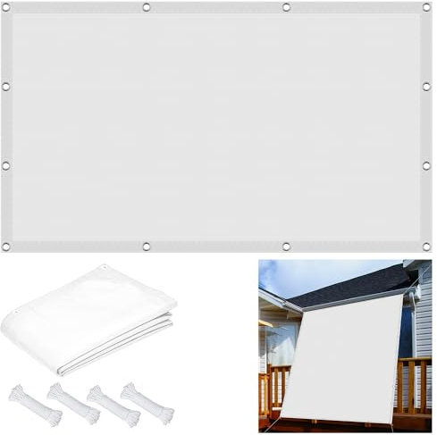 Toile de Voile Solaire Rectangulaire Imperméable 90 x 620 cm Voile Solaire Voile de Parasol Imperméable en Polyester 420D pour Jardin Terrasse Balcon, Blanc