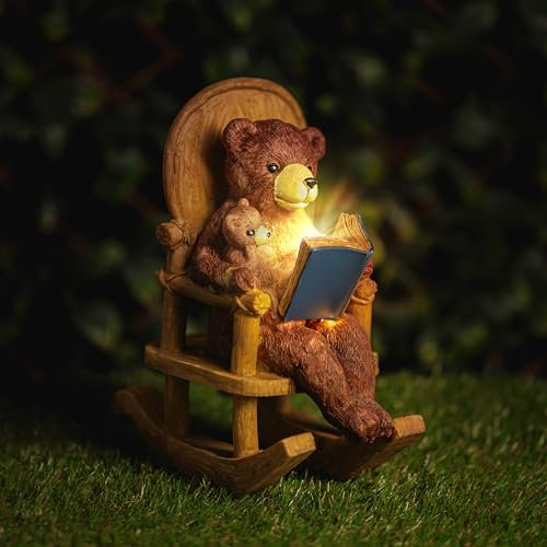 Garden Mile Solar Powered Garden Ornament - Hard-wearing weatherproof Resin Garden Decor Girl Figurine solar powered flower bouquet, sculpture for outdoor garden (Solar Bear)