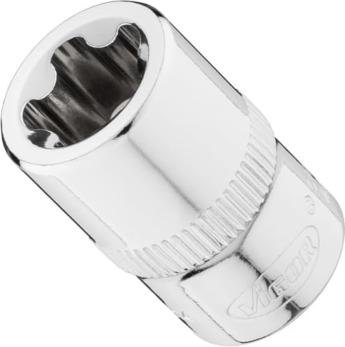 VIGOR Steckschlüsseleinsatz, V7920-EPR14, 3/8″, EPR Profil, SW E14+ | 3/8 Zoll (10 mm) Vierkant hohl, Antrieb 3/8 Zoll (10 mm) Vierkant hohl, Ø Abtrieb 18 mm, Ø Antrieb 17 mm, Länge l2 28 mm