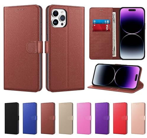 New Horrizon Luxury Case for iPhone 15 Pro Max Leather Phone Case Cover,[Life time Support], PU Faux Leather Wallet Flip Magnetic Shockproof Case with Card Slots (Brown, For iPhone 15 Pro Max 6.7)