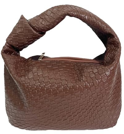 PHILOMENA Damen-Handtasche mit Knotenriemen, Leder, mit Reißverschluss, Hobo-Clutch, Geldbörsen, Kaffee