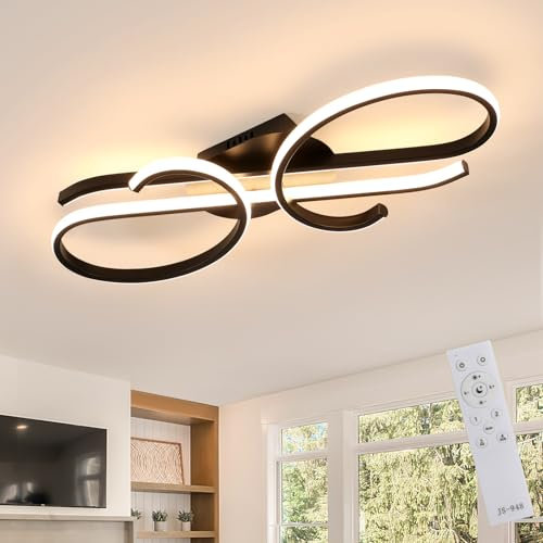 DELIPOP LED Deckenleuchte Dimmbar, 29W Schwarz Deckenlampe mit Fernbedienung, Modern Deckenbeleuchtung LED für Schlafzimmer Wohnzimmer Küche Esszimmer Balkon