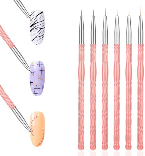6 Pcs Nail Art Brushes Thin Nail Art Brush Liner Brush Nail Art Tools for DIY Nail Art Professional Painting Drawing
