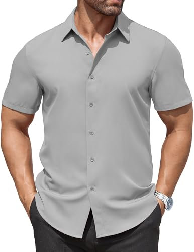 COOFANDY Men's Shirts Short Sleeve Wrinkle Free Casual Regular Fit Shirt for Men Basic Top Shirts Light Gray L