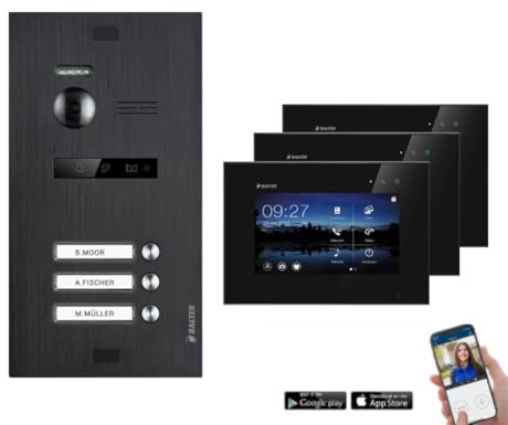 Balter by SCHUTZER WLAN Videotürsprechanlage EVO 2-Draht Bus für 3-Familienhaus Schwarz