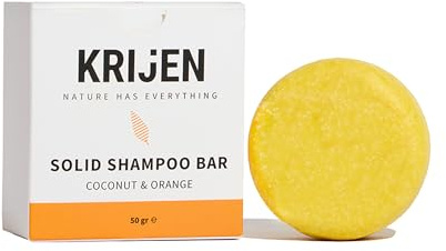 Krijen Vegan-Festes Shampoo mit Kokosöl & Orangenöl – Volumenaufbauend für feines & normales Haar – Mit pflanzlichem Protein & Provitamin B5 – Handgefertigt, wirkt auch bei hartem Wasser – 50 g