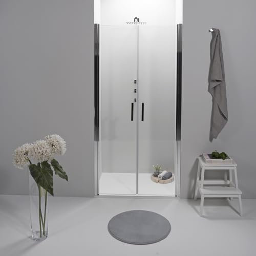 Porta Doccia Saloon 120 x 195 cm - Vetro Temperato 6 mm Trasparente, Profilo Cromato, Apertura Interna/Esterna, Chiusura Magnetica e Sistema Antigoccia - Facile da Pulire
