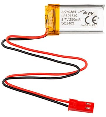 3.7V 250mAh Batterie Akku LP601730 Lithium Polymer Akyga AKY0384 Li-Po Akku PCM JST 2-Polig Anschluss 2,54 15cm