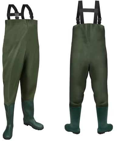Vkechh Pantalon de pêche en nylon et PVC imperméable avec bottes en caoutchouc antidérapantes pour la pêche, la chasse, le lavage de voiture, les jardins
