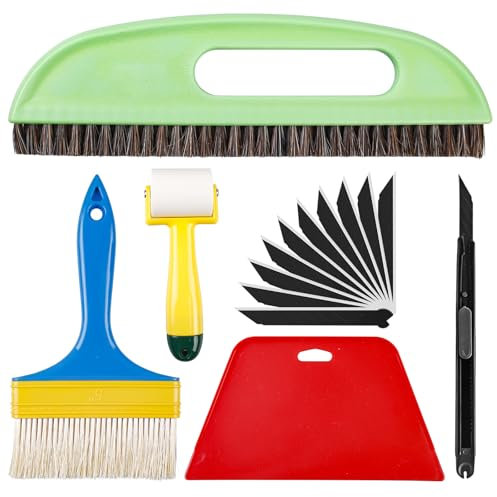 15 Stück Tapezierwerkzeug, Tapeten-Glättungswerkzeug-Set Inklusive Tapezierbürste Rakel Tapezieren Rollen und Schneidwerkzeug, Tapeten-Hängekit für Klebekontakt Fensterfolie Anwendungs-Set Vinyl