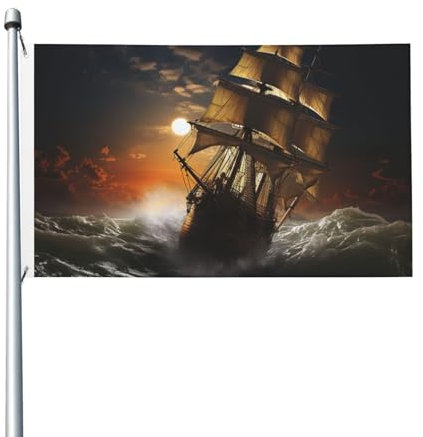 Flagge mit Segelschiff im Sturm, 90 x 152 cm, lustige Banner, Gartenflagge, doppelseitiger Druck, Willkommensbanner für Zuhause, Garten, Hof, Rasen, Innen- und Außenbereich, Dekorflaggen