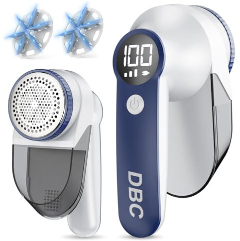 DBC Fabric Shaver with 15000r/Min Powerful Motor, LED Display, 3-Speeds, 6-Leaf Blades, Large Shaving Head Lint Remover for Clothes, Lint Ball, Furniture, Fuzz - Blue & White