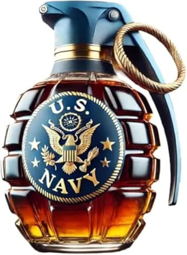 Bottiglia da whisky militare da 300 ml, bottiglia di vetro a forma di granata a mano incisa, a prova di perdite e design durevole, decanter per whisky a tema militare, per il giorno della memoria (D)
