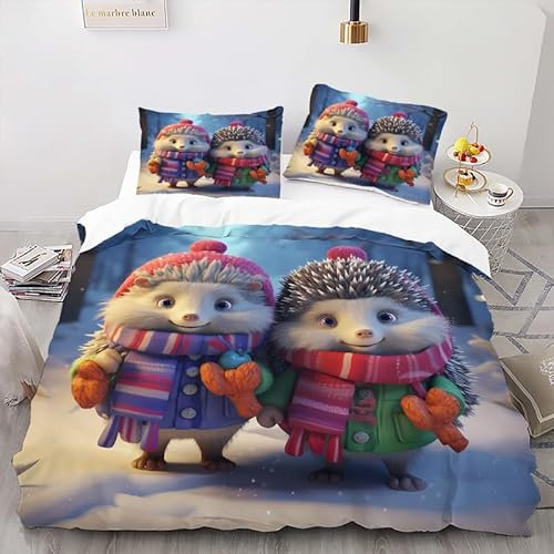 Zbeiba Cartoon-Igel Bettwäsche 135x200,Bettwäsche Sets,Mikrofaser Bettbezug + 2 Kissenbezug（135x200+2 * 80x80,Sti1）