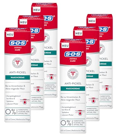 SOS Derma Care Anti-Pickel Waschcreme (6x 100 ml) – Klärende Gesichtsreinigung für unreine Haut – bei Pickeln & Hautunreinheiten – Ohne Farbstoffe, Silikone, Paraffine & PEG – Dermatologisch