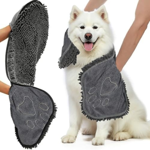 Microfibre Dog Towels for Drying Dogs, Super Absorbent Dog Towel (80x35cm) | Quick Drying Super Absorbent Shammy Towel, Lightweight Dog Drying Mitts Grey Towel for Puppies, Pets Bath, Rain, Travel