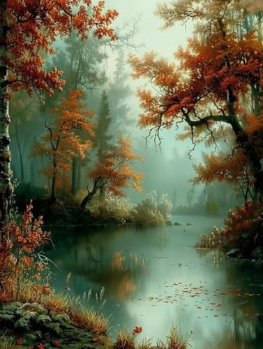 Malen Nach Zahlen Erwachsene Landschaft, Malen Nach Zahlen Leinwand Baum, DIY Basteln Erwachsene Mit Pinseln und Acrylfarbe, Paint by Numbers Adult Kits, Geschenke, Deko Wohnzimmer, 30x40cm 6-5979