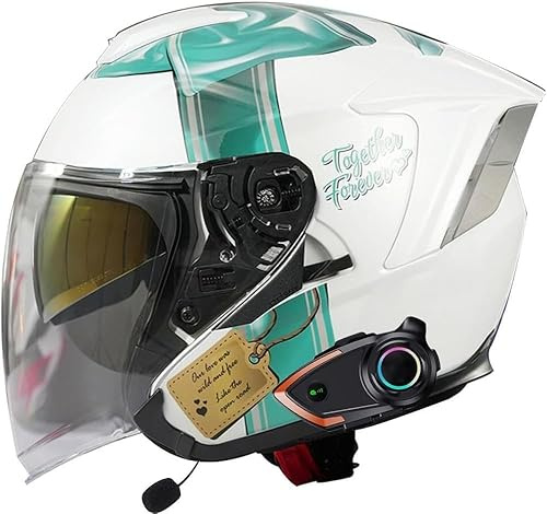 Caimcie Casco Jet da Moto con Bluetooth Integrato e omologazione ECE/DOT, Casco Jet da Scooter Personalizzato per Donne, Uomini e Adulti con Doppia Visiera G,M=54-56cm