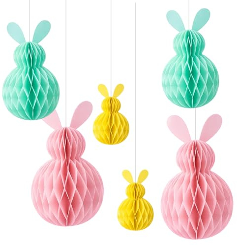 6 Stück Papier Osterhasen, Osterdeko zum Aufhängen, Deko Ostern, Wiederverwendbare Ostern Deko mit Aufhängeschnur, Ideal für Innen und Draußen Deko Osterbaum und Frühlingsdekoration