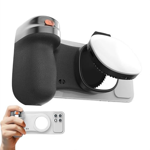 Magnetic Phone Camera Grip, Phone Grip Handle Holder with Detachable Wireless Shutter Button, Smartphone Shooting Holder Selfie Handle Snap for Smartphone (Black Fill Light Grip 1 set)