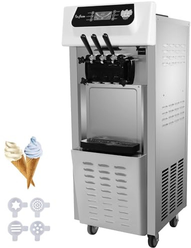 PEIXU Machine à glace douce commerciale 2200 W 3 saveurs, rendement 20-28 l/h, glacière professionnelle pour cafés, bars, buffets et restaurants