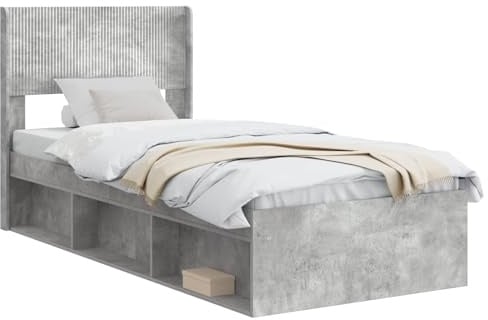 vidaXL Bettgestell mit Stauraum und Kopfteil Betongrau 75 x 190 cm, Moderne Bettgestell, rechteckig, Stauraum, Latten-Design, praktische Möbel für Dein Schlafzimmer