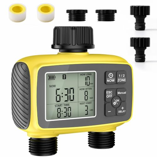Water Timer 2 Outlet, Sprinkler Hose Timer Automatic Watering System | Hose Timer, Garden Sprinkler, Irrigation System Kit, Plant Watering Devices, Holiday Watering for Plants