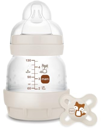 MAM Easy Start Anti-Colic Baby Bottles | 1 Pack (130ml) | Self-Sterlising Baby Milk Bottle | Slow Flow MAM Teat Size 1 | Newborn Essentials | Unisex | with Start
