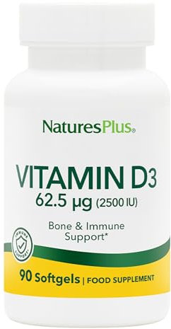 NaturesPlus Vitamin D3 2500 IU - Active Vitamin D Supplement - Immune Support, Bone, Muscle and Teeth Health - Easy to Swallow, One A Day, Gluten Free - 90 Softgels