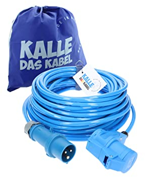 CEE-Verlängerung 230V H07BQ-F 3G 2,5 mm² 25 m Vollpur-Premium-Leitung mit Winkelkupplung vonKALLE DAS Kabel fürIndustrie BAU Boot Womo Camping