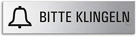 Schild Bitte Klingeln 160x40 mm Türschild aus Edelstahl fein-matt gebürstet selbstklebend 27358