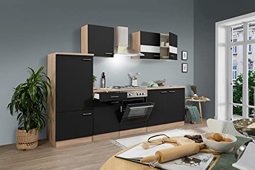 respekta Küche Küchenzeile Küchenblock Einbauküche Eiche Schwarz Merle 270 cm