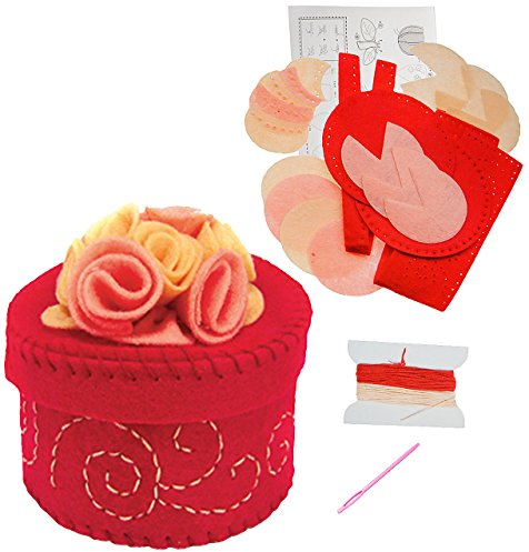 alles-meine.de GmbH Bastelset - Filz Schmuckdose/Dose - Büte rot - zum Sticken, einfaches Nähen per Hand - Utensilo - Komplettset filzen - Creativ - Filzset zum Basteln/F..