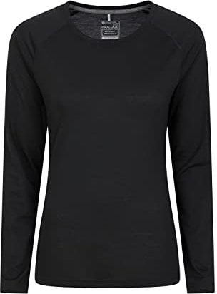 Mountain Warehouse IsoCool Dynamic Womens Top - Comfortable Ladies Tshirt, Long Sleeve Top, Lightweight, Fast Dry, Breathable - for Spring Summer, & Travelling Black Women's Size 10