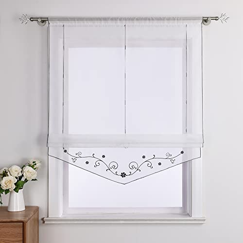 Yujiao Mao Voile Stickerei Bändchenrollo mit Tunnelzug Raffrollos 1er-Pack, Grau,B/H 100/140cm